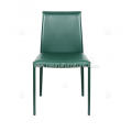 Italian minimalist green saddle leather dining chairs